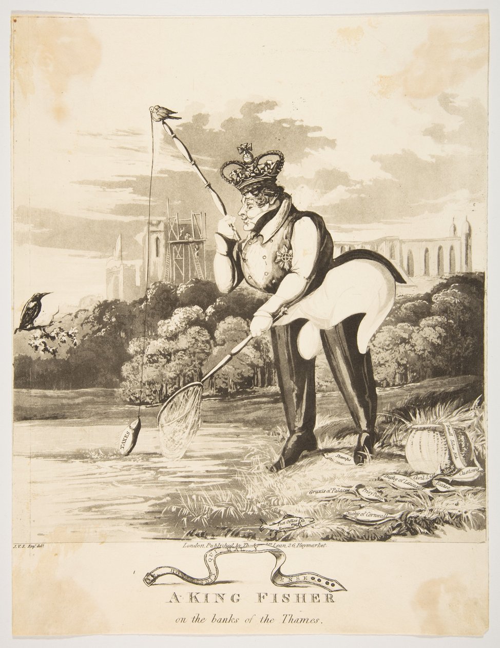 Król Fisher nad brzegiem Tamizy, 1827. autorstwa Monogrammist JVS