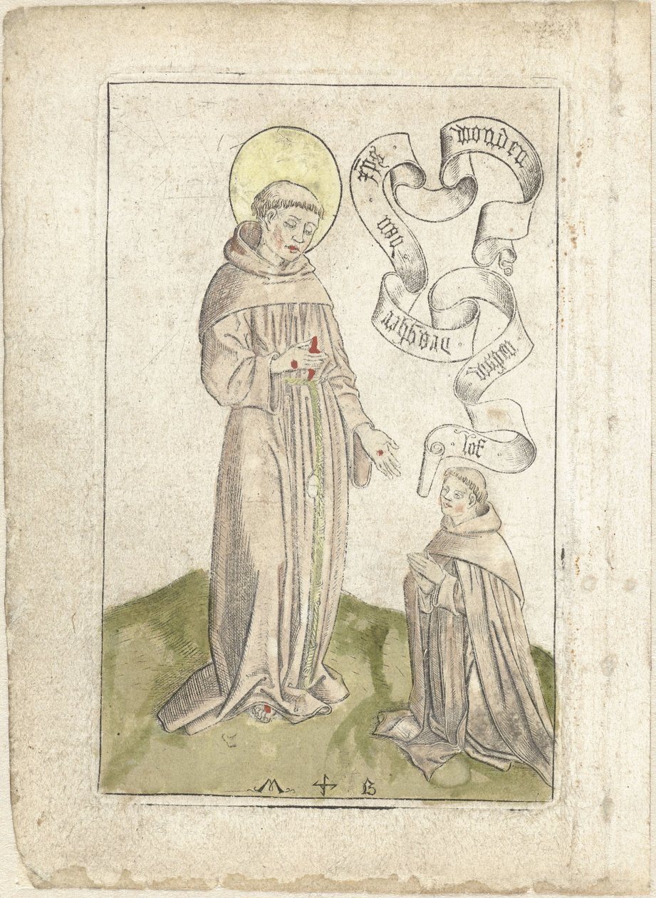 Święty Franciszek z klęczącym franciszkanin autorstwa Monogrammist MB (Nederlanden)