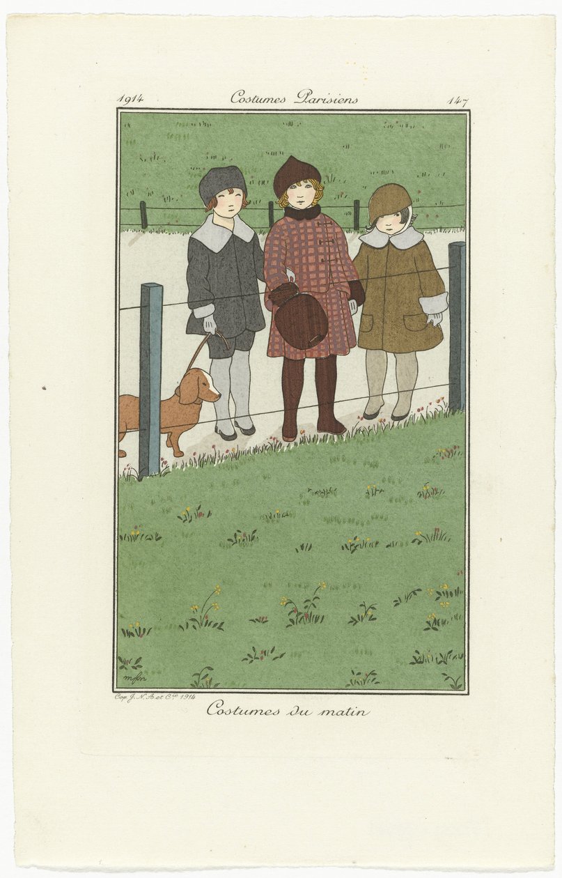 Journal des Dames et des Modes, Kostiumy paryskie, 1914, nr 147: Kostiumy poranne autorstwa Monogrammist MFN