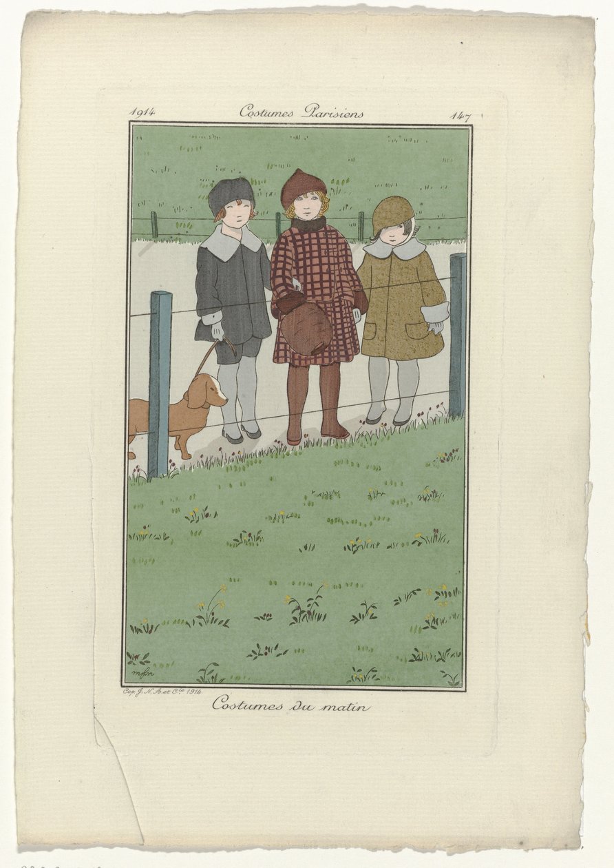 Journal des Dames et des Modes, Kostiumy paryskie, 1914, nr 147: Kostiumy poranne autorstwa Monogrammist MFN