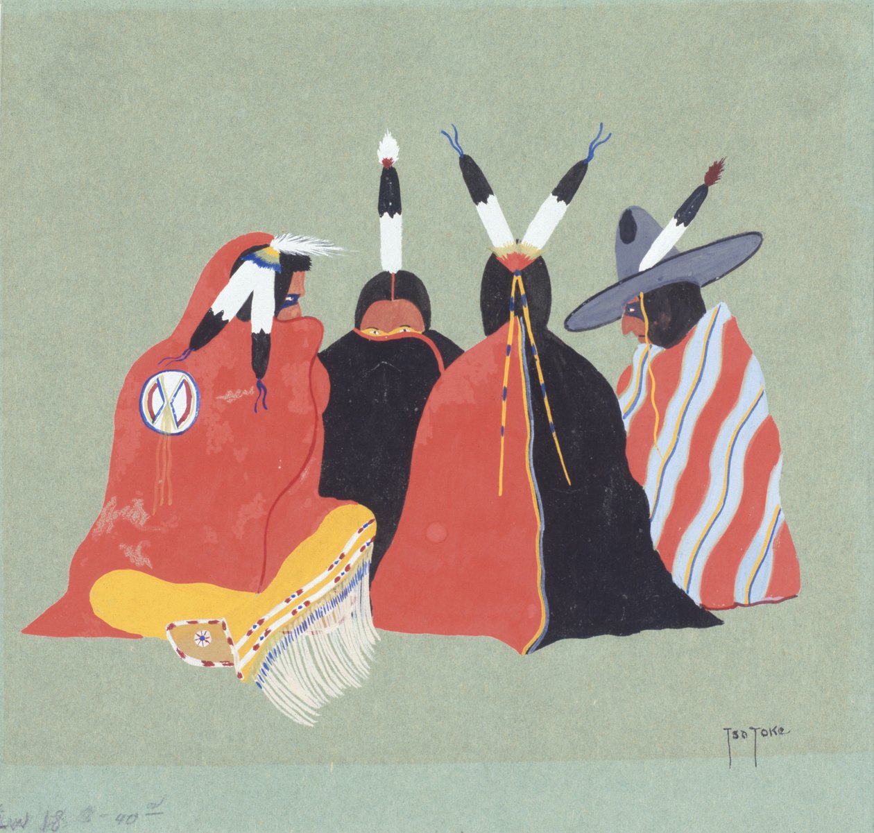Kiowa Making Medicine, 1929 (tempera na papierze) autorstwa Monroe Tsatoke
