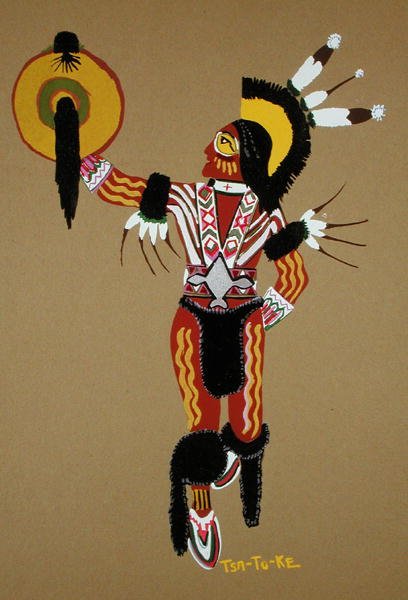 Kiowa Warrior (druk pochoir) autorstwa Monroe Tsatoke