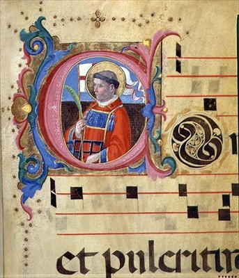 Ms 543 Historyczny inicjał św. Wawrzyńca z psałterza, ok. 1515 (welum) autorstwa Monte di Giovanni del Fora