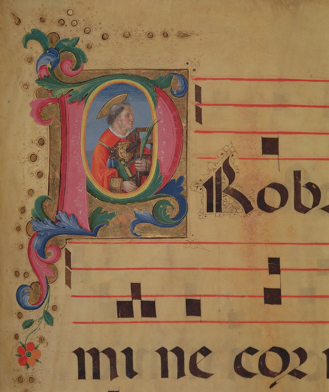 Ms 543 f.113r Historyczny inicjał P ze św. Wawrzyńcem, z psałterza, ok. 1515 autorstwa Monte di Giovanni del Fora