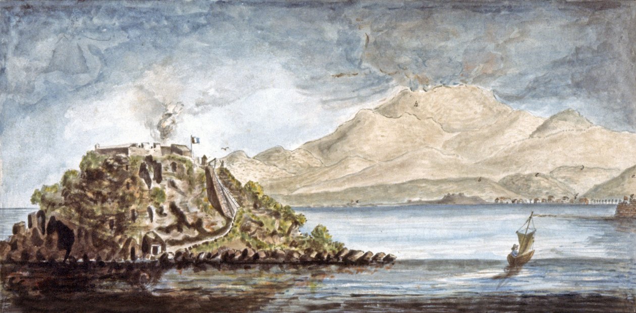 Martynika. Widok na Fort Francais, ok. 1810-1815 (akwarela) autorstwa Moreau de Jones