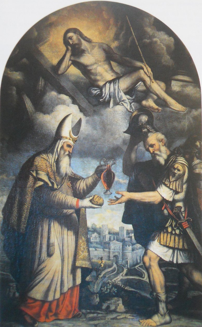Melchizedek ofiarowuje chleb i wino patriarsze Abrahamowi autorstwa Moretto da Brescia