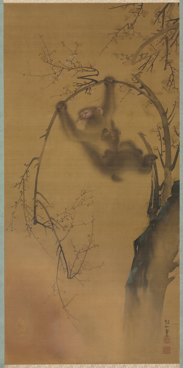 Małpy na wiśniowym drzewie, Małpy na skalnej półce, 1615-1868. autorstwa Mori Sosen