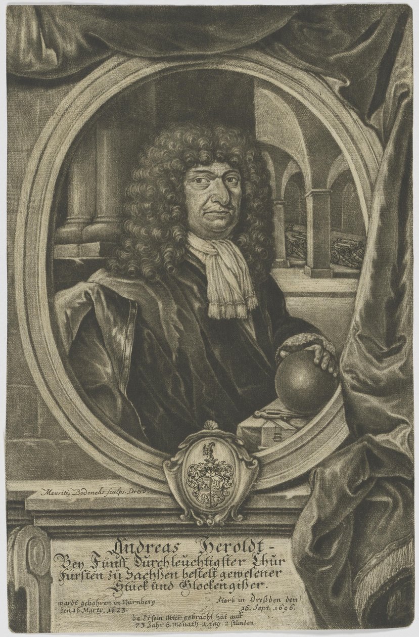 Miedzioryt wykonany przez elektora saskiego i odlewnika dzwonów Andreasa Herolda (1623-1696) autorstwa Moritz Bodenehr