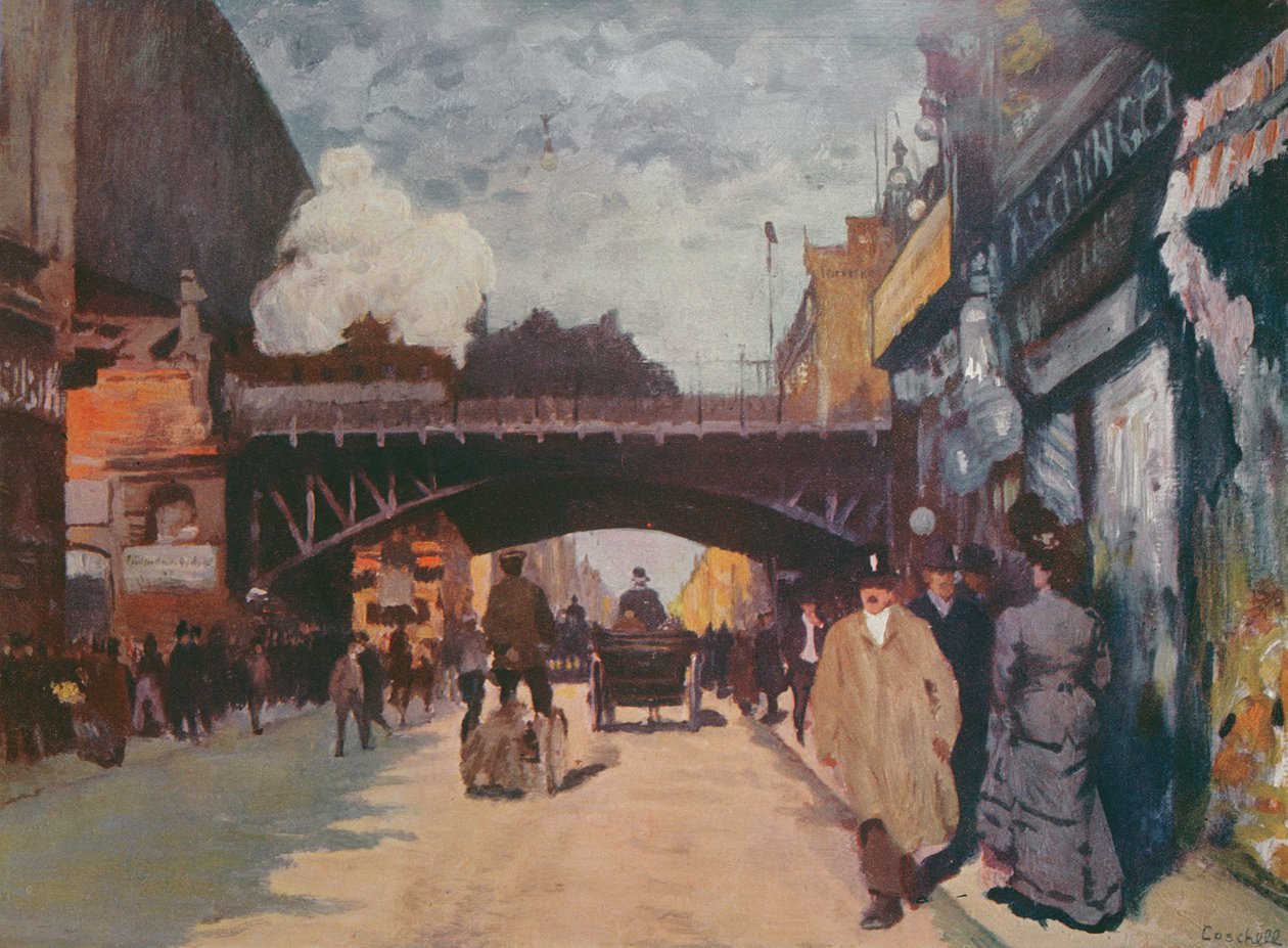 Ulica w Berlinie: Friedrichstrasse na rogu Georgenstrasse, ok. 1900 autorstwa Moritz Coschell