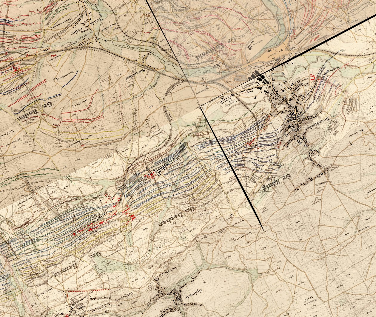 Mapa szwu Kliver w rejonie doliny Ruhbach autorstwa Moritz Kliver