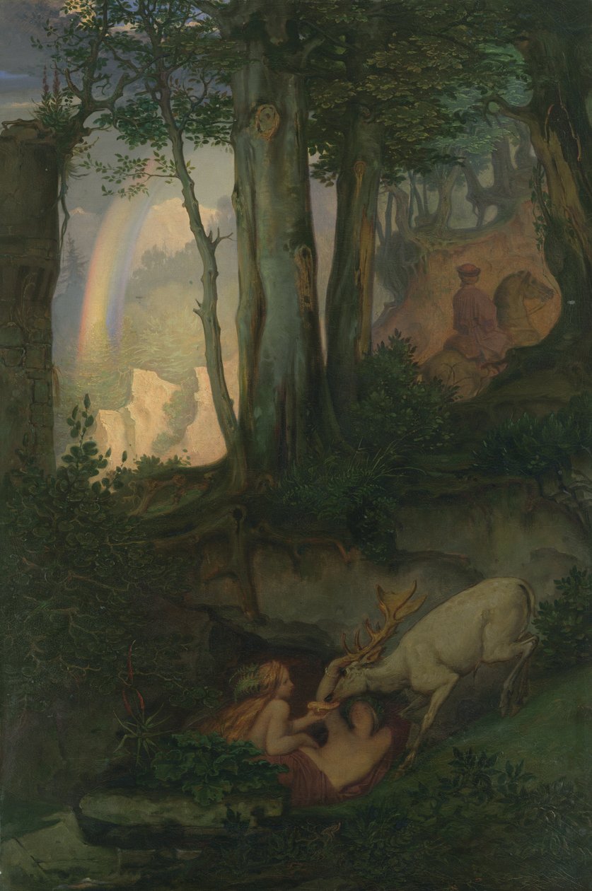 Nimfy wodne podlewające jelenia, ok. 1844–47 autorstwa Moritz Ludwig von Schwind