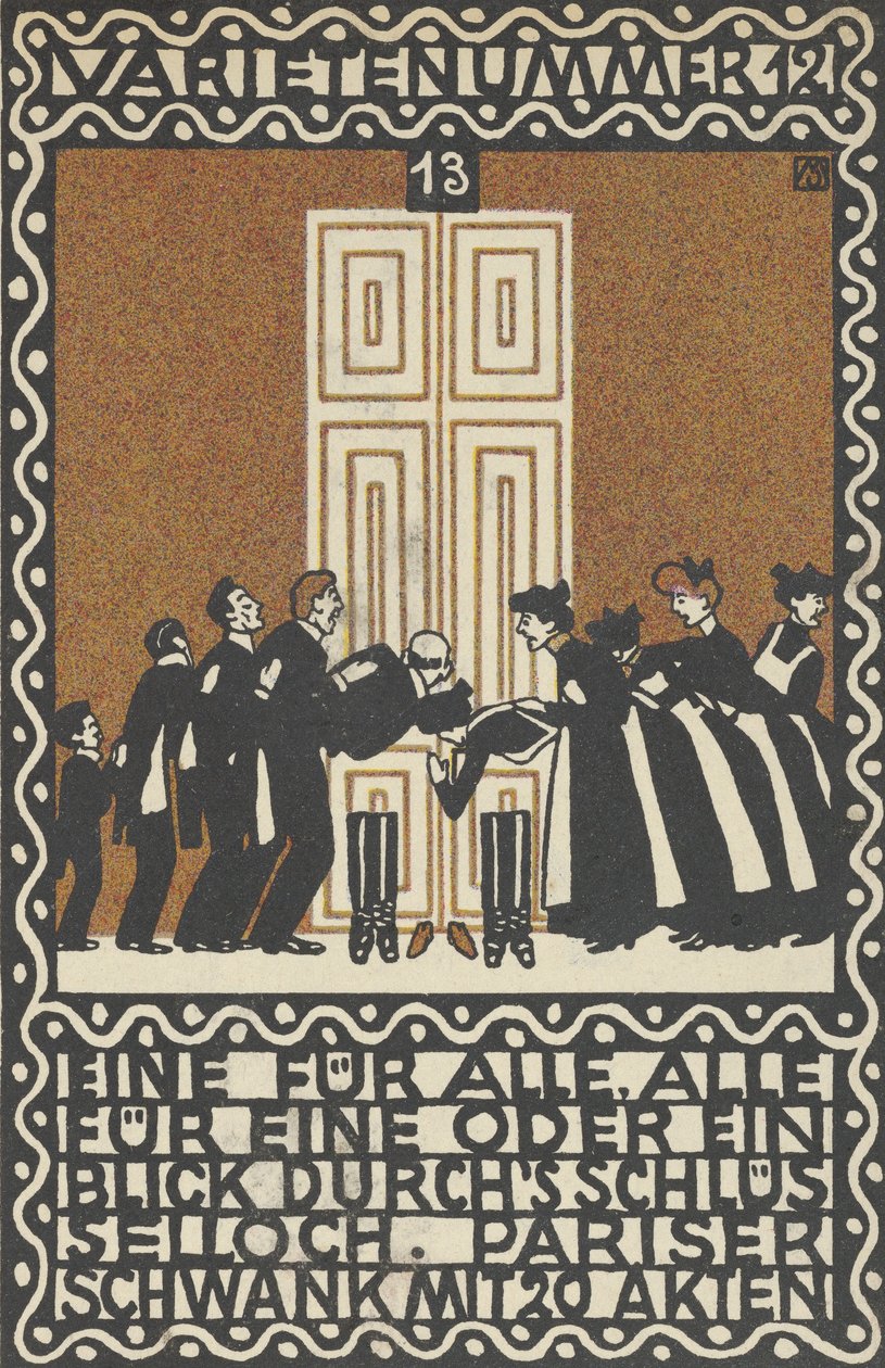 Variety Act 12: Jeden za wszystkich, wszyscy za jednego lub spojrzenie przez dziurkę od klucza Varietenummer 1…, 1907. autorstwa Moritz Jung