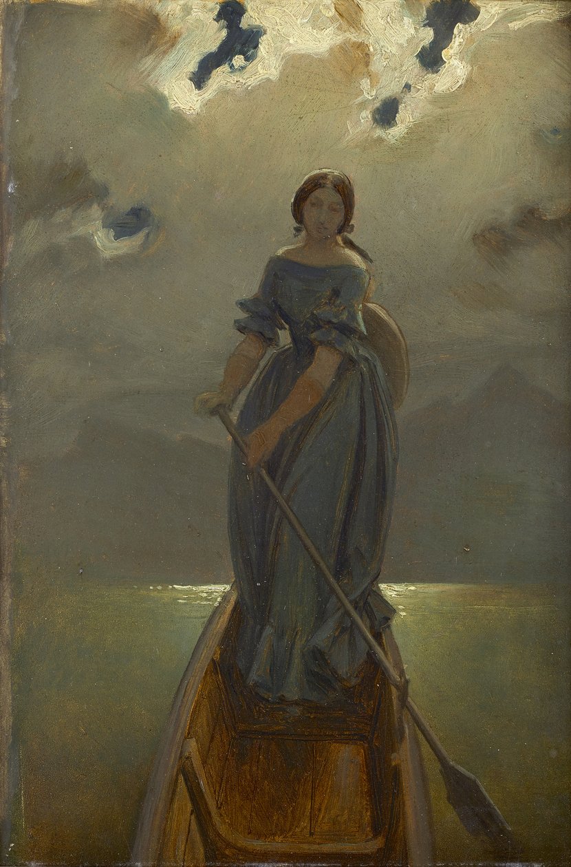 Kobieta na łodzi, baronowa Marie Spaun w Gmundner See, ok. 1930 r. 1851. autorstwa Moritz Ludwig von Schwind