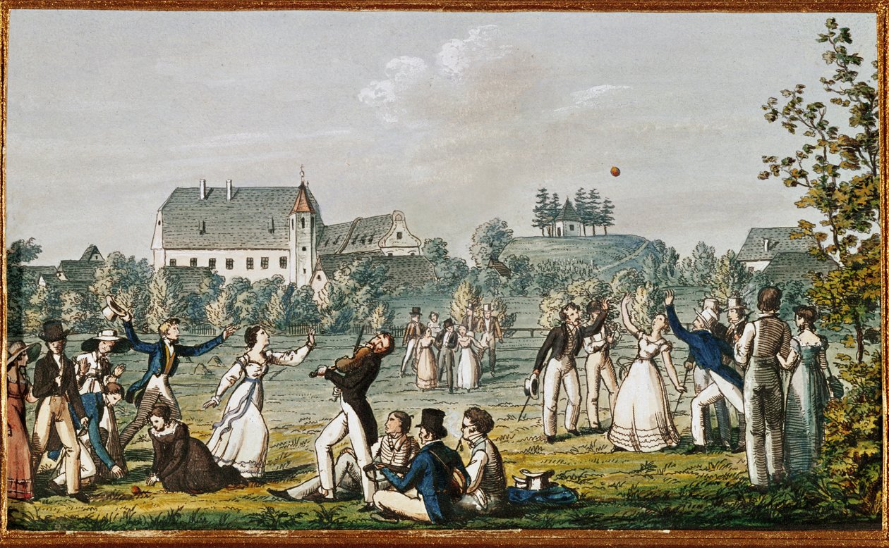 Gra w piłkę w Atzenbrugg ... (akwaforta) autorstwa Moritz Ludwig von Schwind