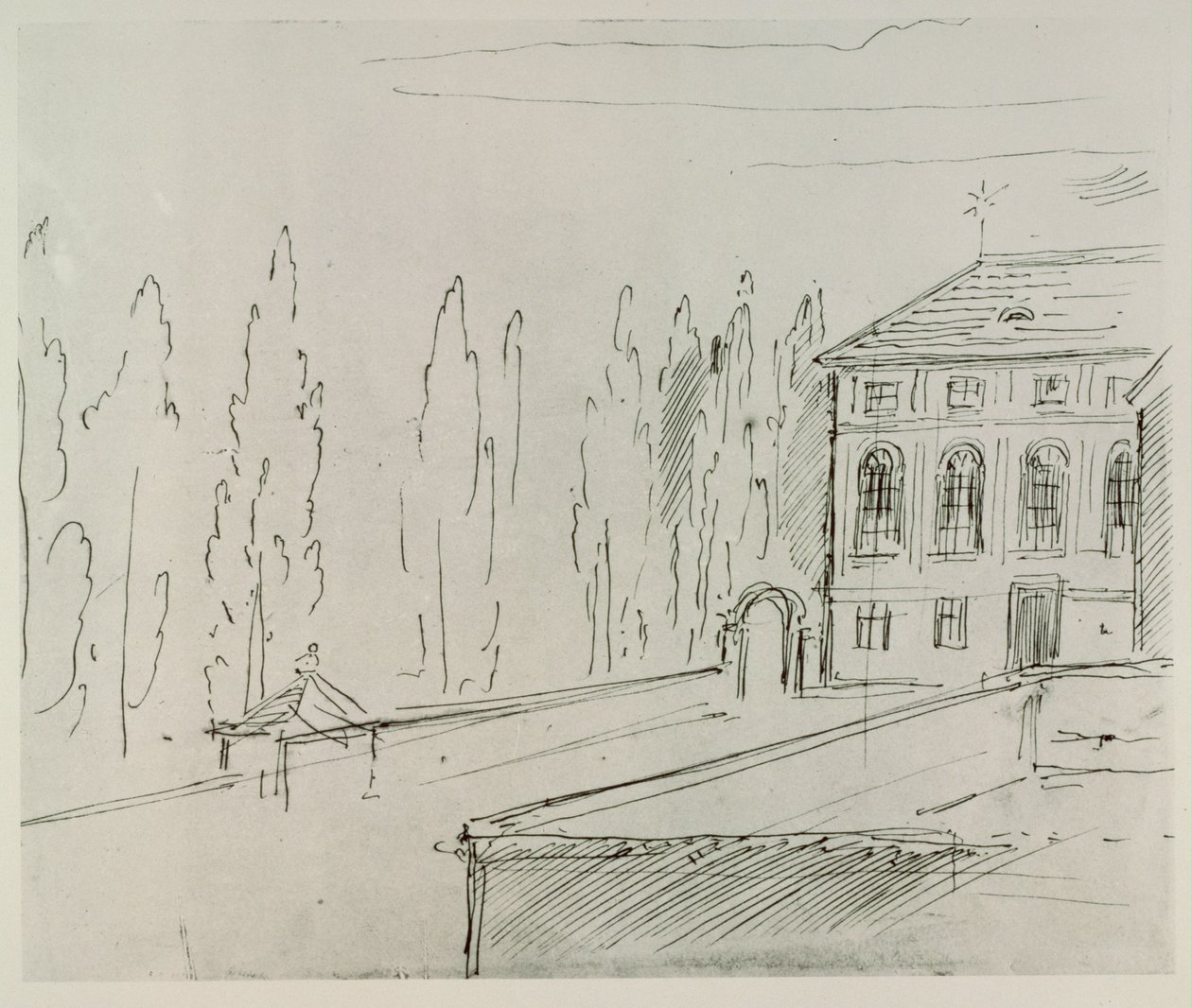 Fasada Haus zum goldenen Mondschein w pobliżu Karlskirche w Wiedniu, gdzie mieszkał Schwind ... autorstwa Moritz Ludwig von Schwind