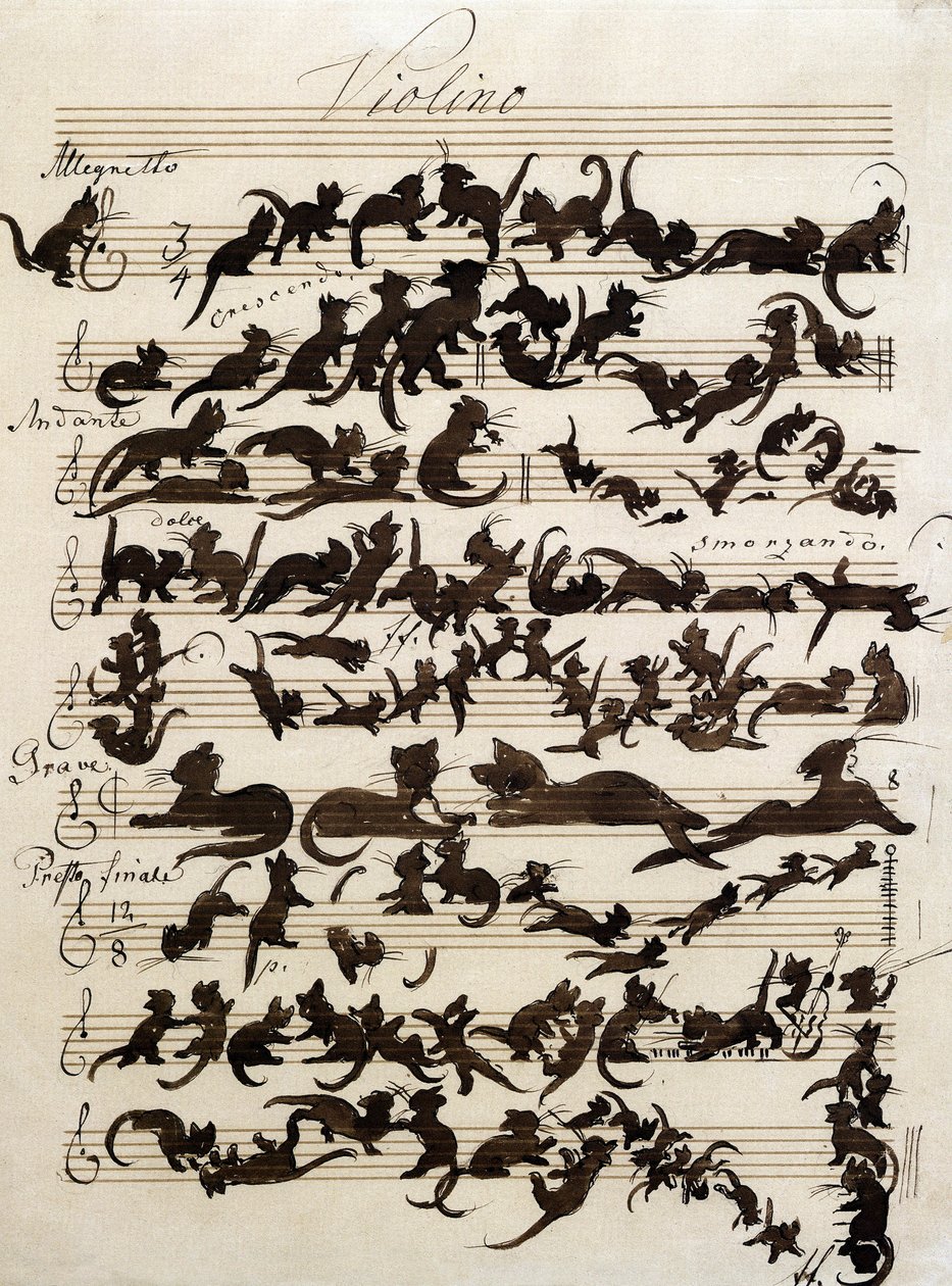 Symfonia kota (Die Katzensymphony) rysunek Moritza von Schwinda z 1868 r. Staatliche Kunsthalle Karlsruhe. autorstwa Moritz Ludwig von Schwind
