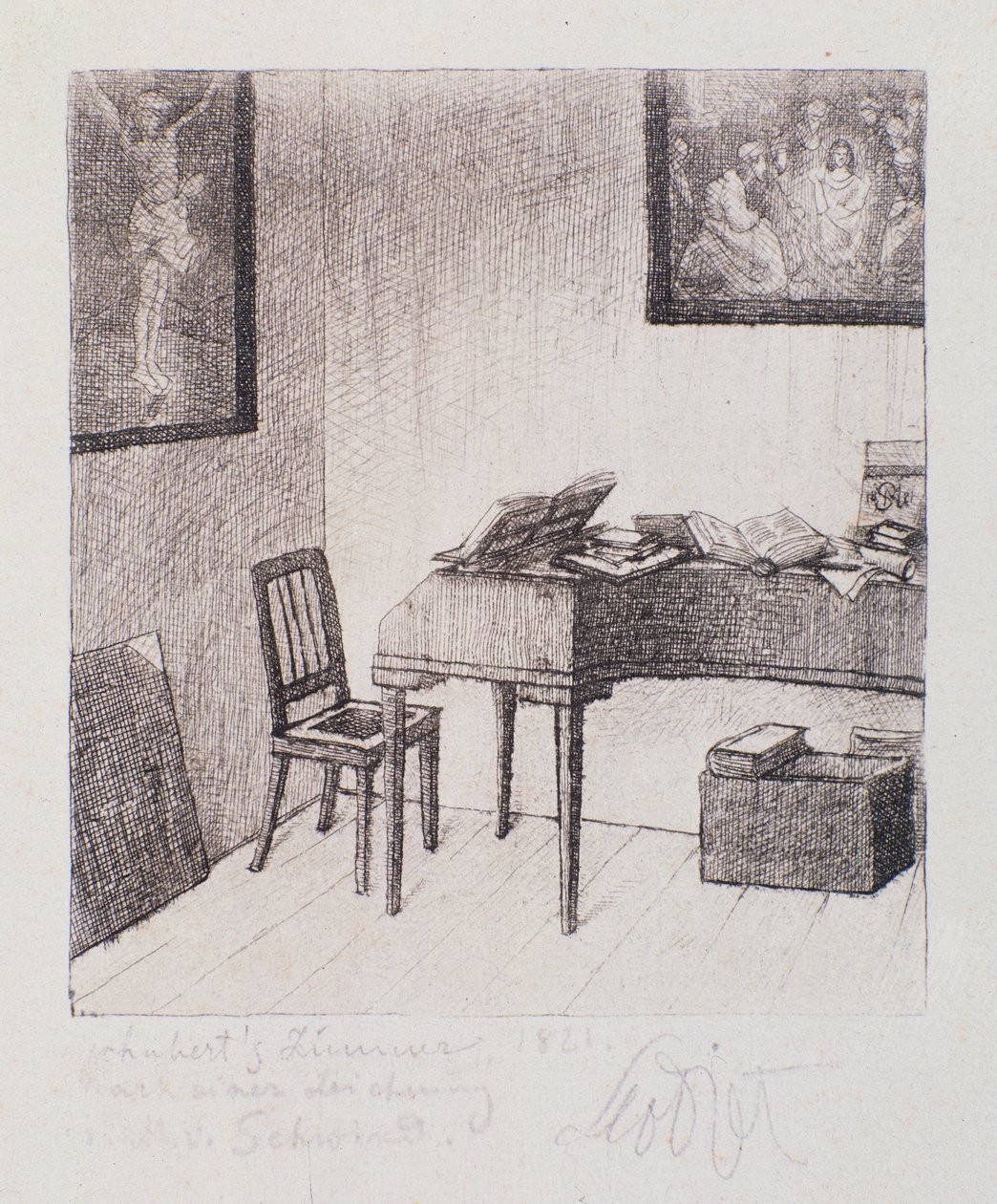 Widok pokoju Franza Schuberta (niszczenie) autorstwa Moritz Ludwig von Schwind