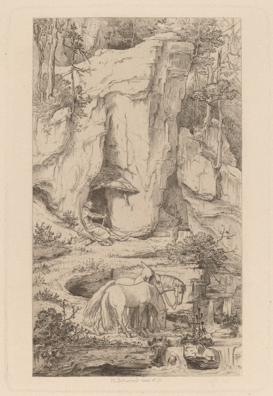 Mnich prowadzący konie do wody autorstwa Moritz Ludwig von Schwind