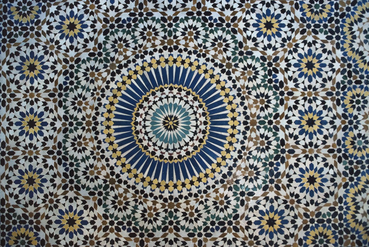 Kasbah of Thamiel glaoui, płytki zellij, detal (ceramika) autorstwa Moroccan School