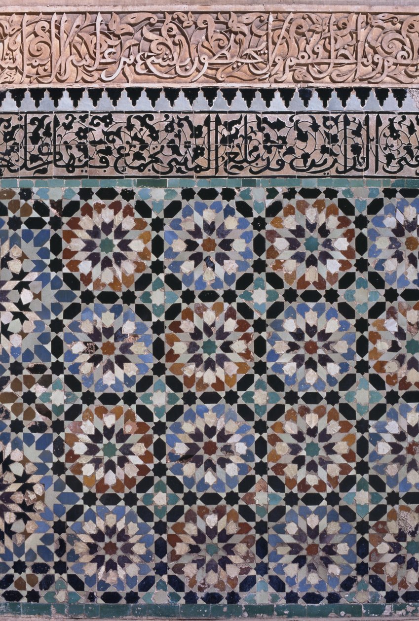 Mur dziedzińca głównego, detal, wybudowany przez Saadytów w 1565 r. (kafelki zellij i sztukaterie) autorstwa Moroccan School