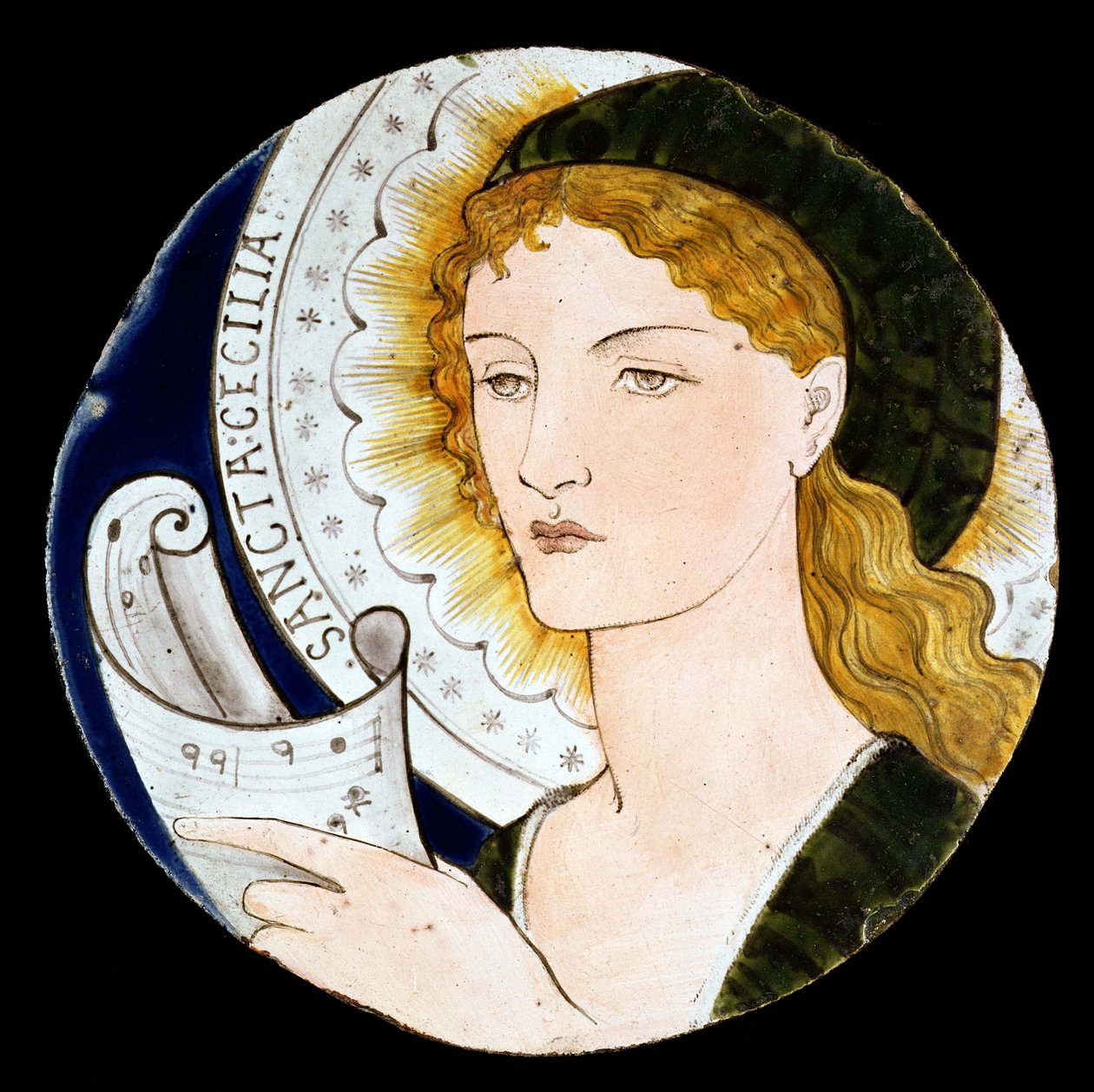 C.2-1922 kafelek Morris and Company przedstawiający św. Cecylię, proj. Edward Burne-Jones (1833-98), malowany przez Kate Faulkner, ok. 1865 (ceramika malowana) autorstwa Morris and Company