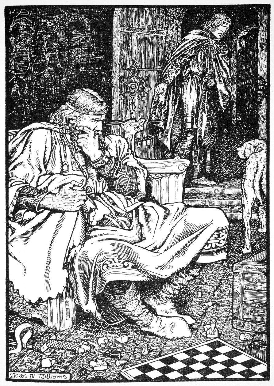 Król Kanut i hrabia Ulf kłócą się o szachy, Roskilde, Dania, 1026 1913. autorstwa Morris Meredith Williams