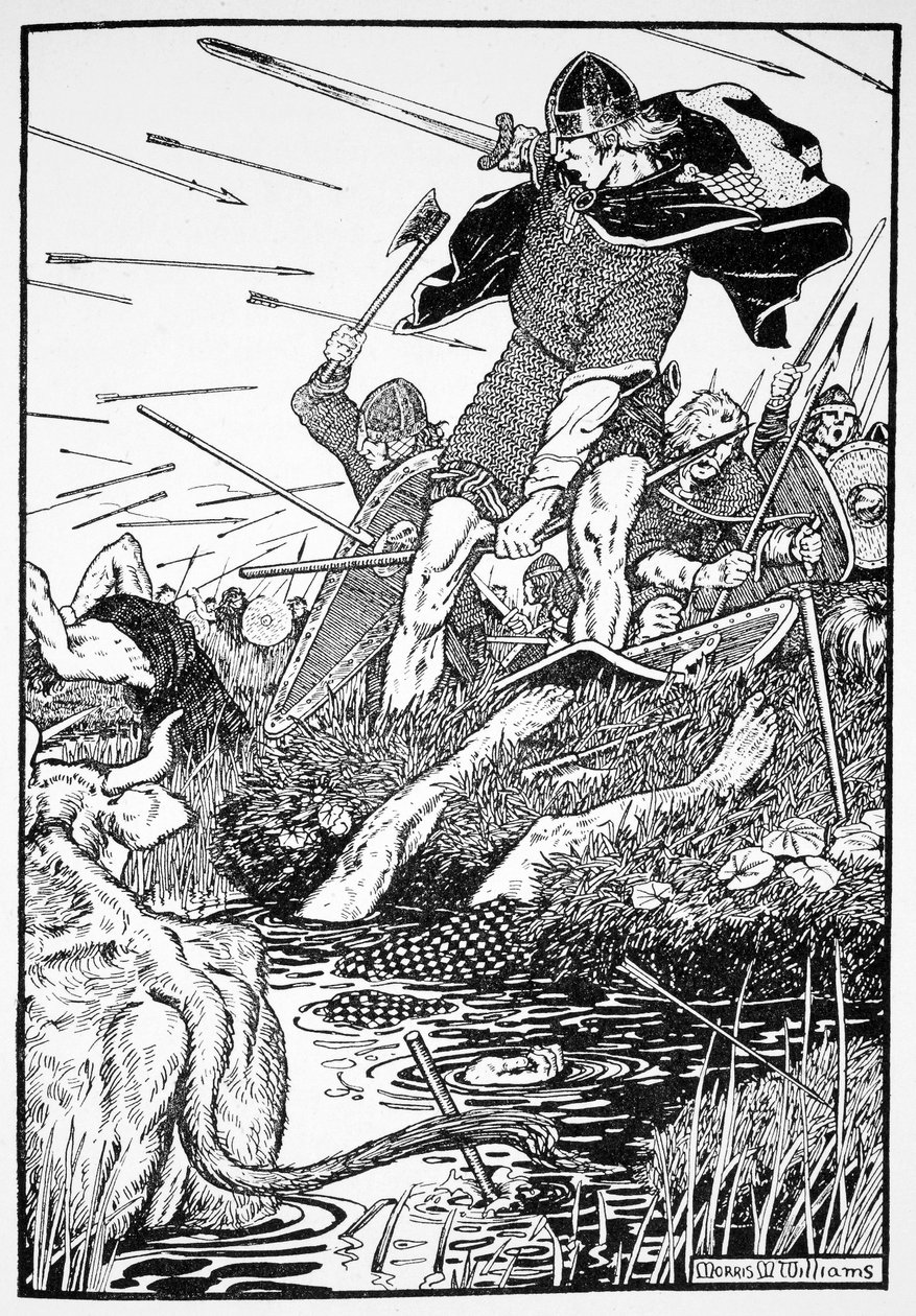 „Król Magnus na bagnach w Downpatrick”, Irlandia, 1103 1913 autorstwa Morris Meredith Williams