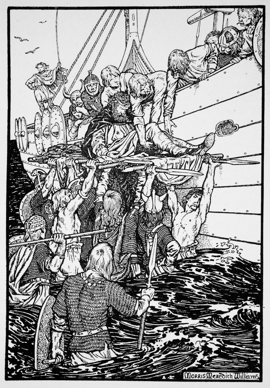 Umierający król Haakon wniesiony na swój statek, 961 1913 autorstwa Morris Meredith Williams