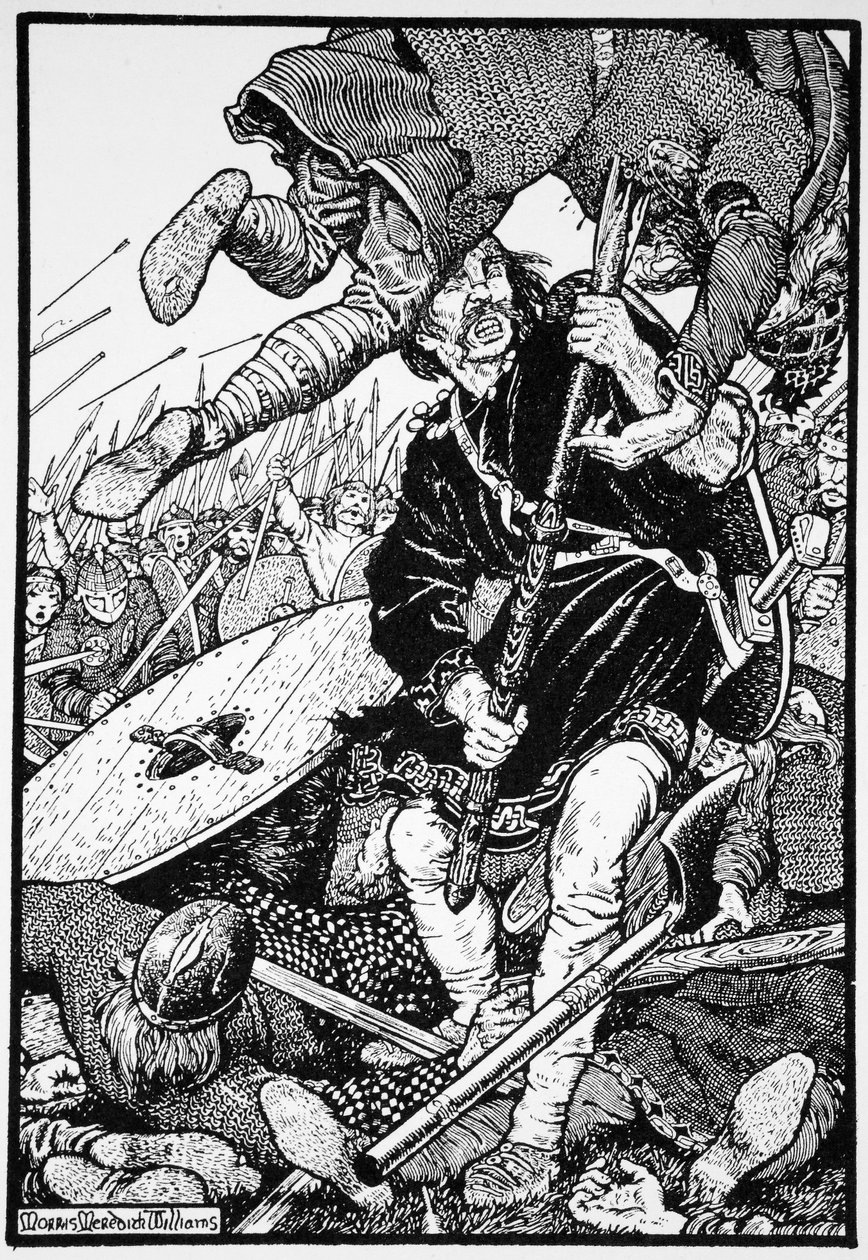 Thorolf zabija hrabiego Hringa w Brunanburgh, 1913. autorstwa Morris Meredith Williams