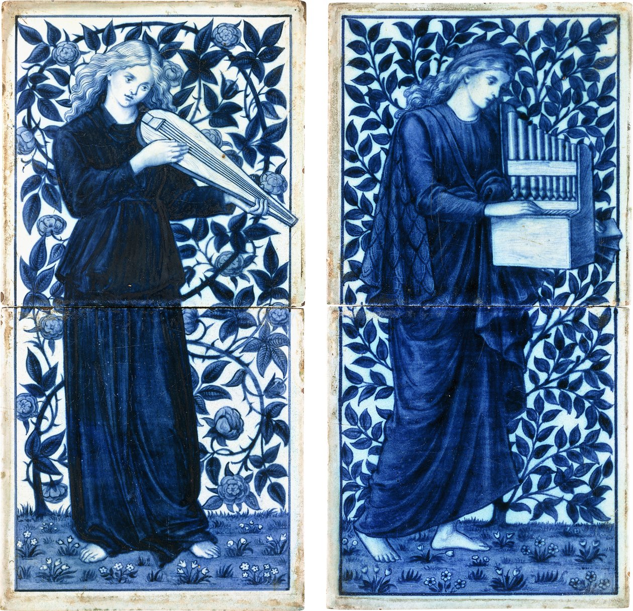Zestaw czterech William Morris Co, ok. 1900 (ceramika szkliwiona cyną, farba) autorstwa Morris and Company
