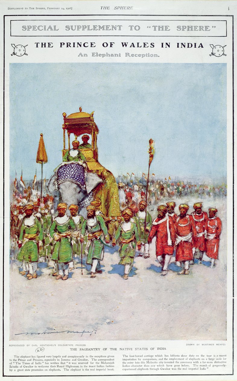 Przyjęcie słonia dla księcia Walii, ilustracja z "The Sphere", 1906 autorstwa Mortimer Ludington Menpes