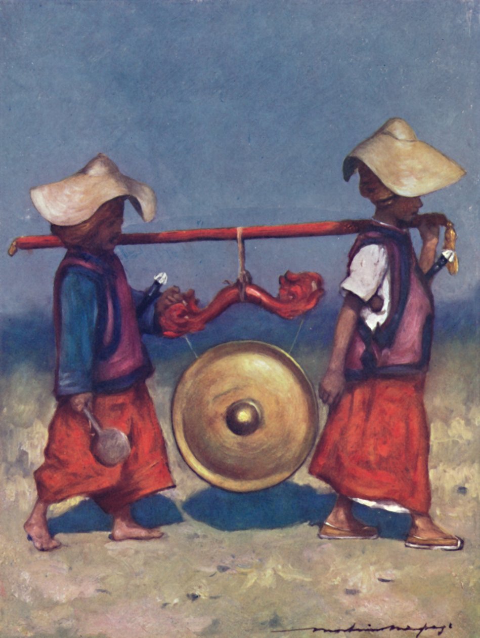 „Uchwyty Shan niosące mosiężny gong”, 1903 autorstwa Mortimer L Menpes