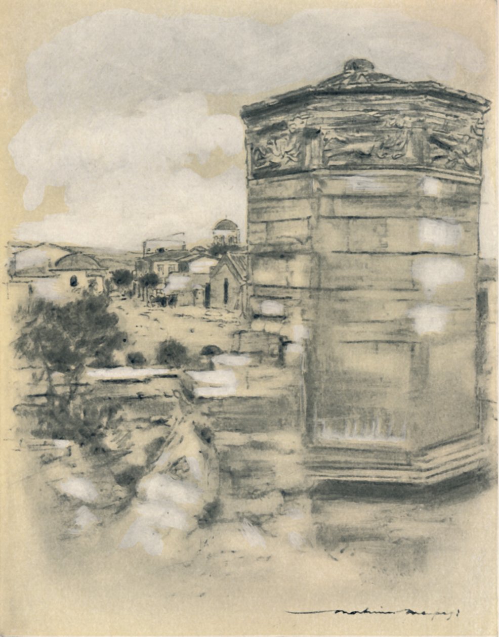 „Wieża Wiatrów, Ateny”, 1903 autorstwa Mortimer L Menpes