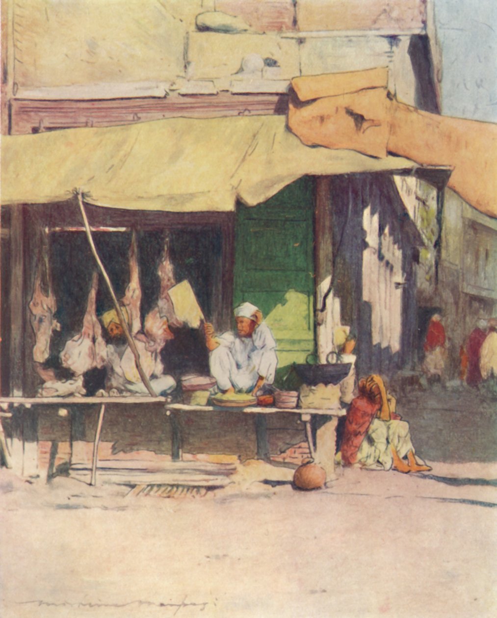 Sklep mięsny w Peshawur, 1905 autorstwa Mortimer Ludington Menpes
