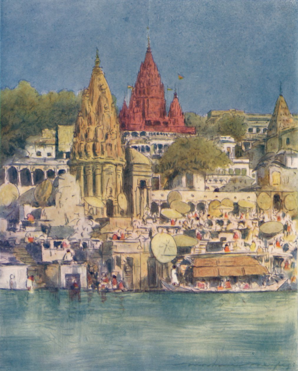 Festiwal rzeczny w Benares, 1905 autorstwa Mortimer Ludington Menpes
