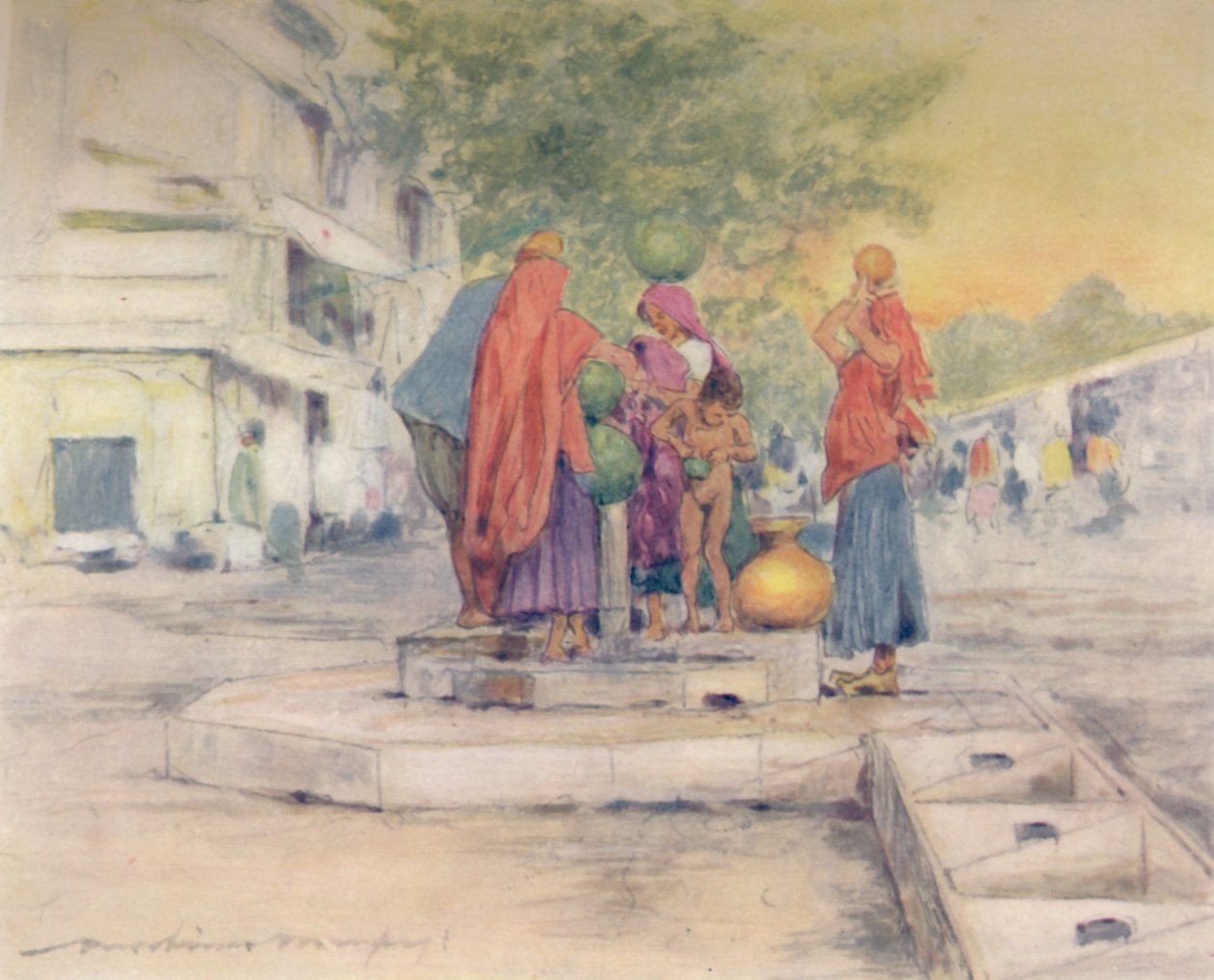 Przy fontannie, Jeypore, 1905 autorstwa Mortimer Ludington Menpes
