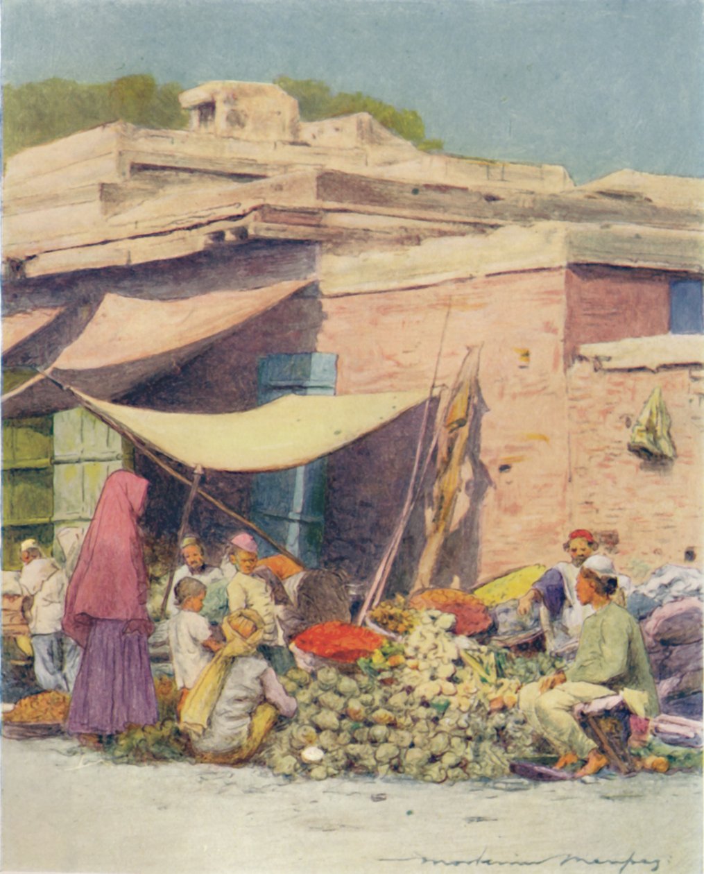 Targ warzywny, Delhi, 1905 autorstwa Mortimer Ludington Menpes