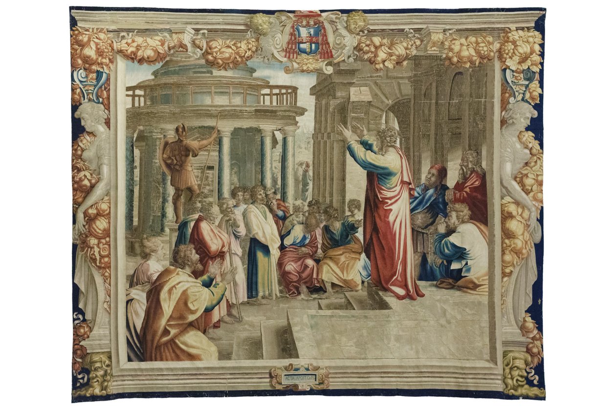Święty Paweł nauczający Ateńczyków, ok. 1630 (gobelin na rycinach Rafaela) autorstwa Mortlake Tapestry Manufactory