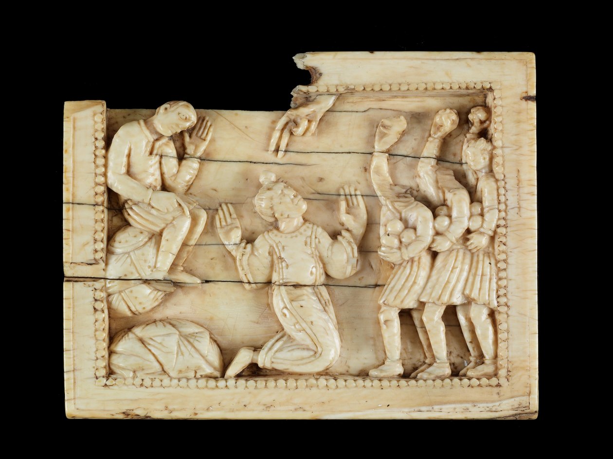 Ukamienowanie św. Szczepana, ok. 1100 (kość słoniowa i kość) autorstwa Mosan School