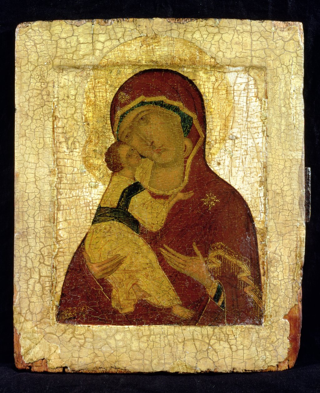 Ikona Matki Boskiej Włodzimierskiej (złoty liść i tempera na panelu) autorstwa Moscow School