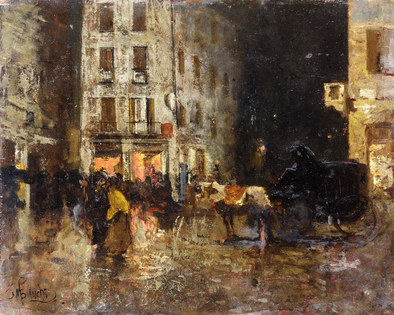 Scena uliczna w nocy, autorstwa Mose Bianchi