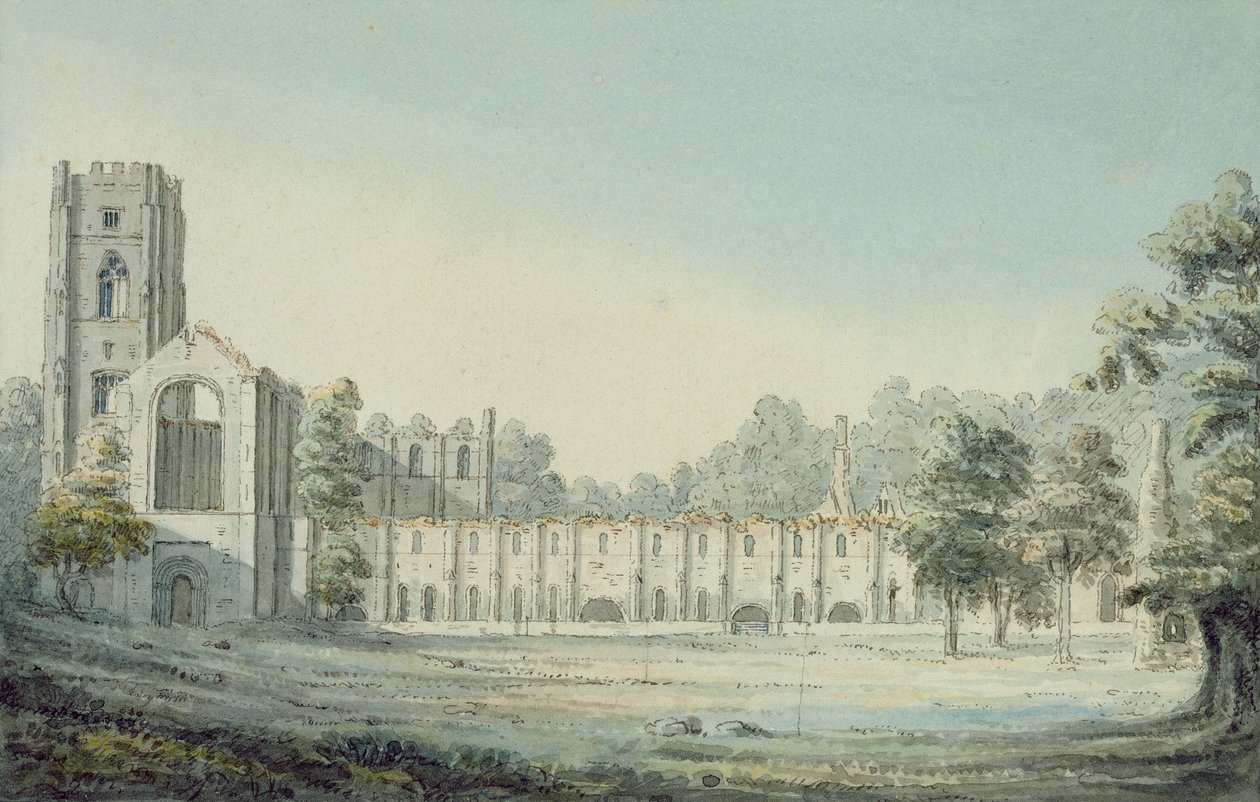 Fountains Abbey (wc i tusz na papierze) (dla pary patrz 264334) autorstwa Moses Griffith