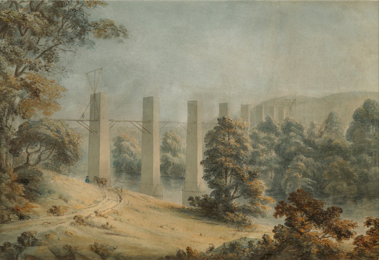 Akwedukt Pant-y-Gessylte, Pontcysyllte (akwarela na papierze) autorstwa Moses Griffith