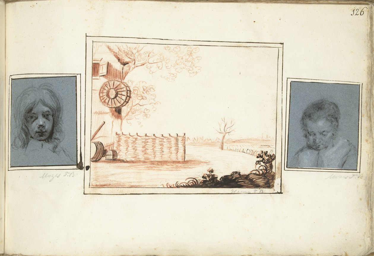 Głowa chłopca, podwórko i portret kobiety autorstwa Moses Ter Borch
