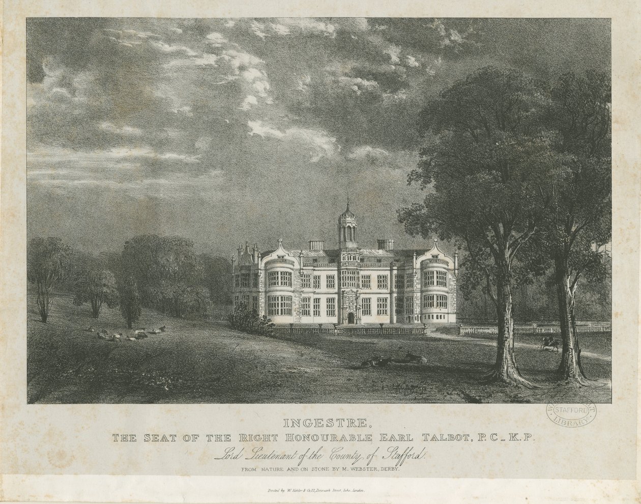 Ingestre Hall: litografia, bd [ok. 1840] autorstwa Moses Webster