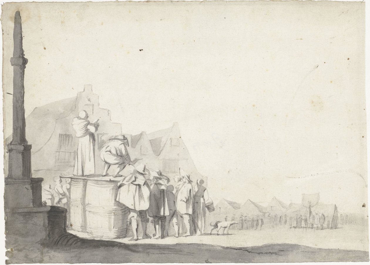 Rynek z komentatorem na beczce autorstwa Moses ter Borch (possibly)