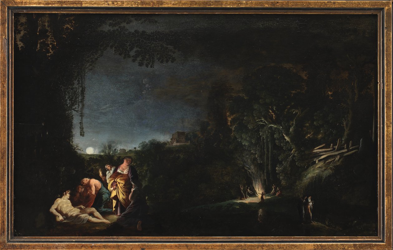 Moonlight Landscape z motywem mitologicznym (?) autorstwa Moyses van Wtenbrouck