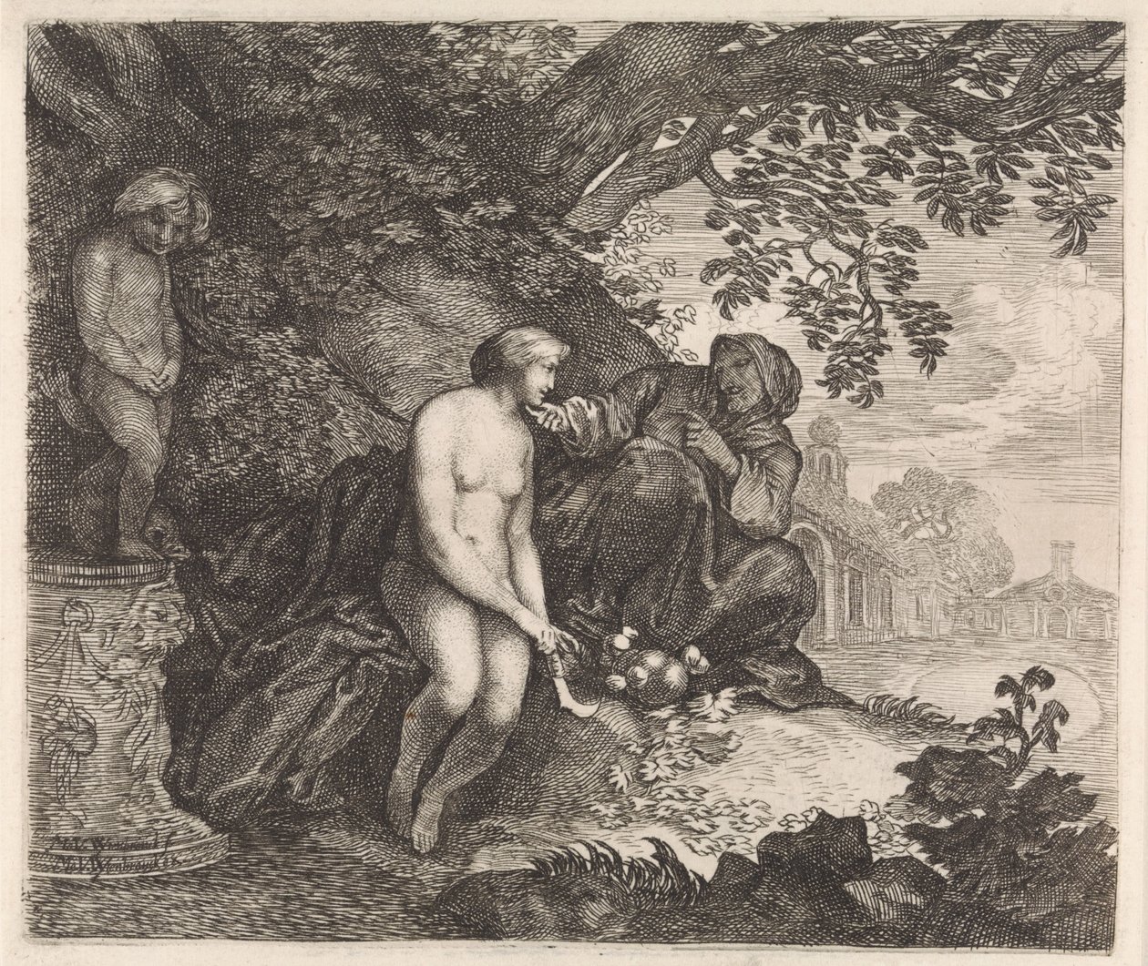 Vertumnus próbuje uwieść Pomona autorstwa Moyses van Wtenbrouck