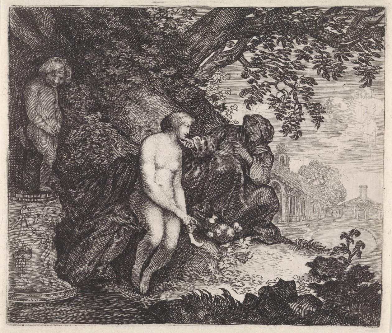 Vertumnus próbuje uwieść Pomona autorstwa Moyses van Wtenbrouck