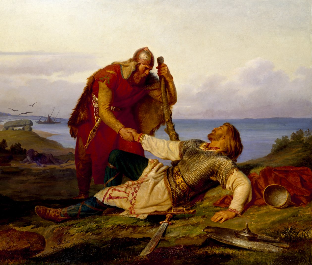 Hjalmar żegna się z Örvarem-Oddrem po bitwie pod Samsø w 1866 roku. autorstwa Mårten Eskil Winge